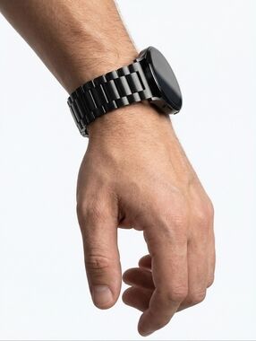 Men's Matte Black Stainless Steel Watch Band - 20 mm